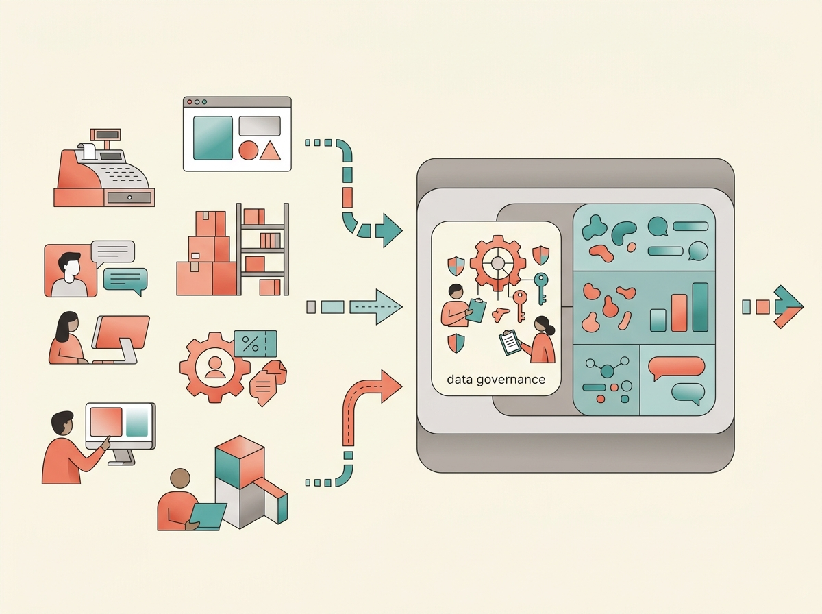 Illustration of What deployment looks like inside a real organization using abstract business and technology symbols.
