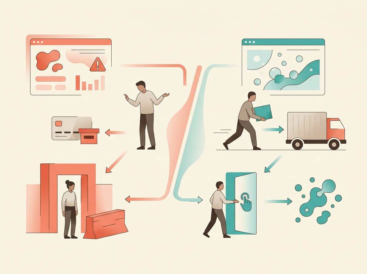 Illustration of Risks and limitations using abstract business and technology symbols.