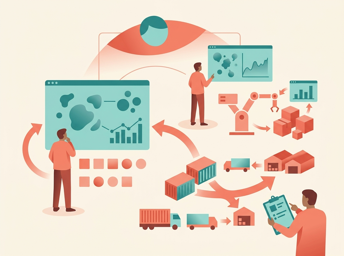 Illustration of What students should take away using abstract business and technology symbols.