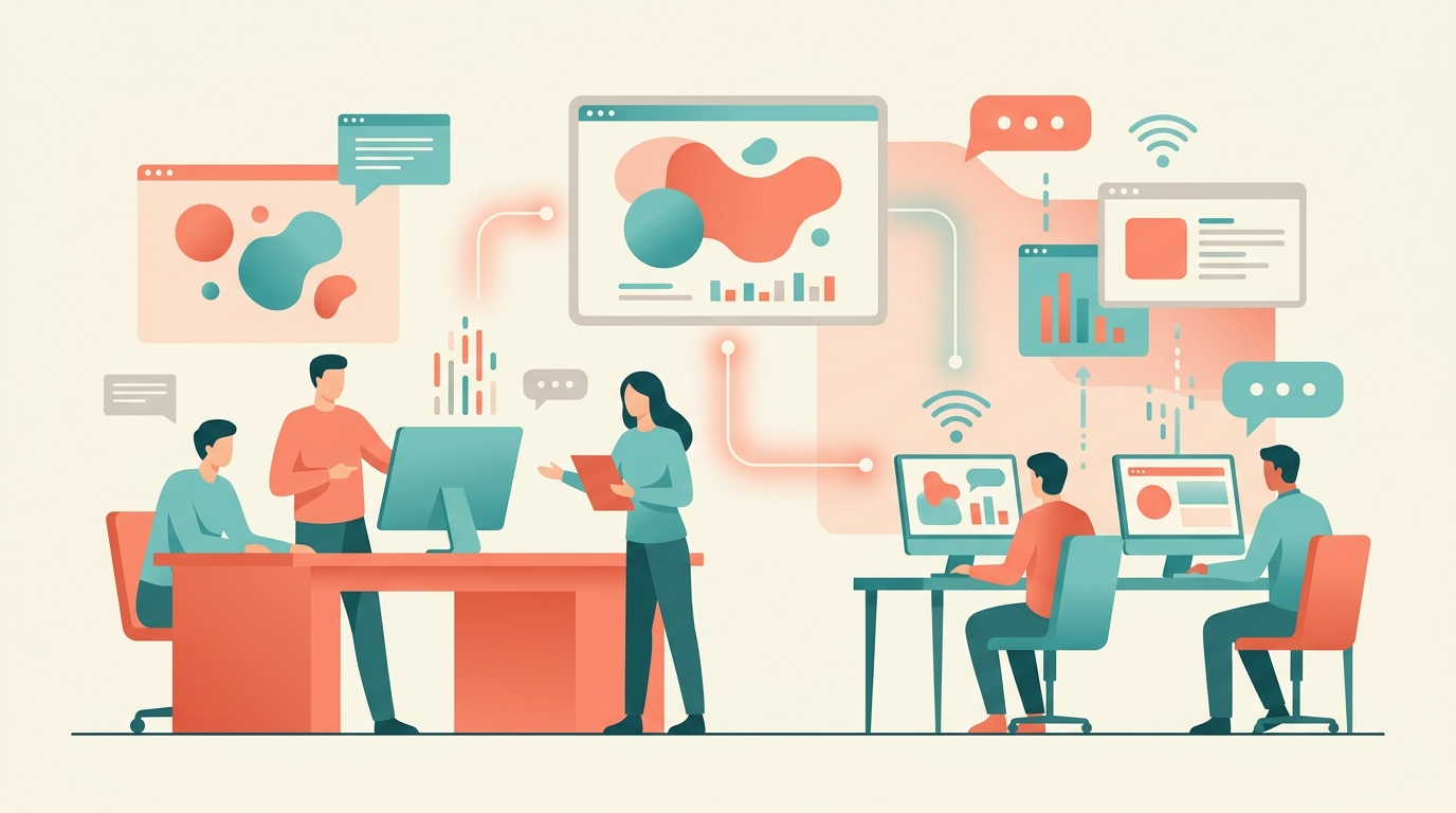Illustration introducing How AI Tools Are Used in Business Process Automation and RPA with abstract business and technology elements.