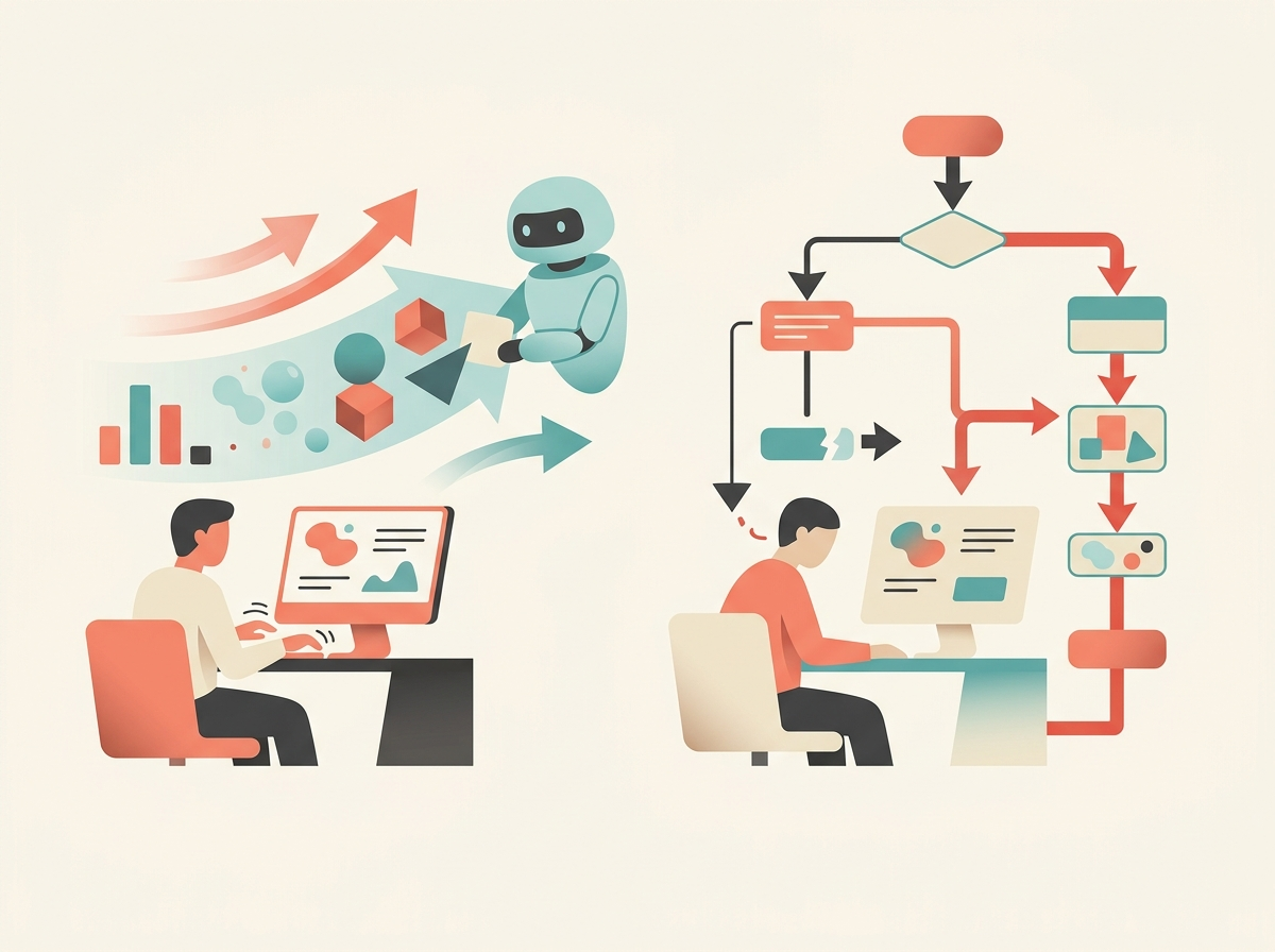Illustration of Why businesses use AI automation using abstract business and technology symbols.